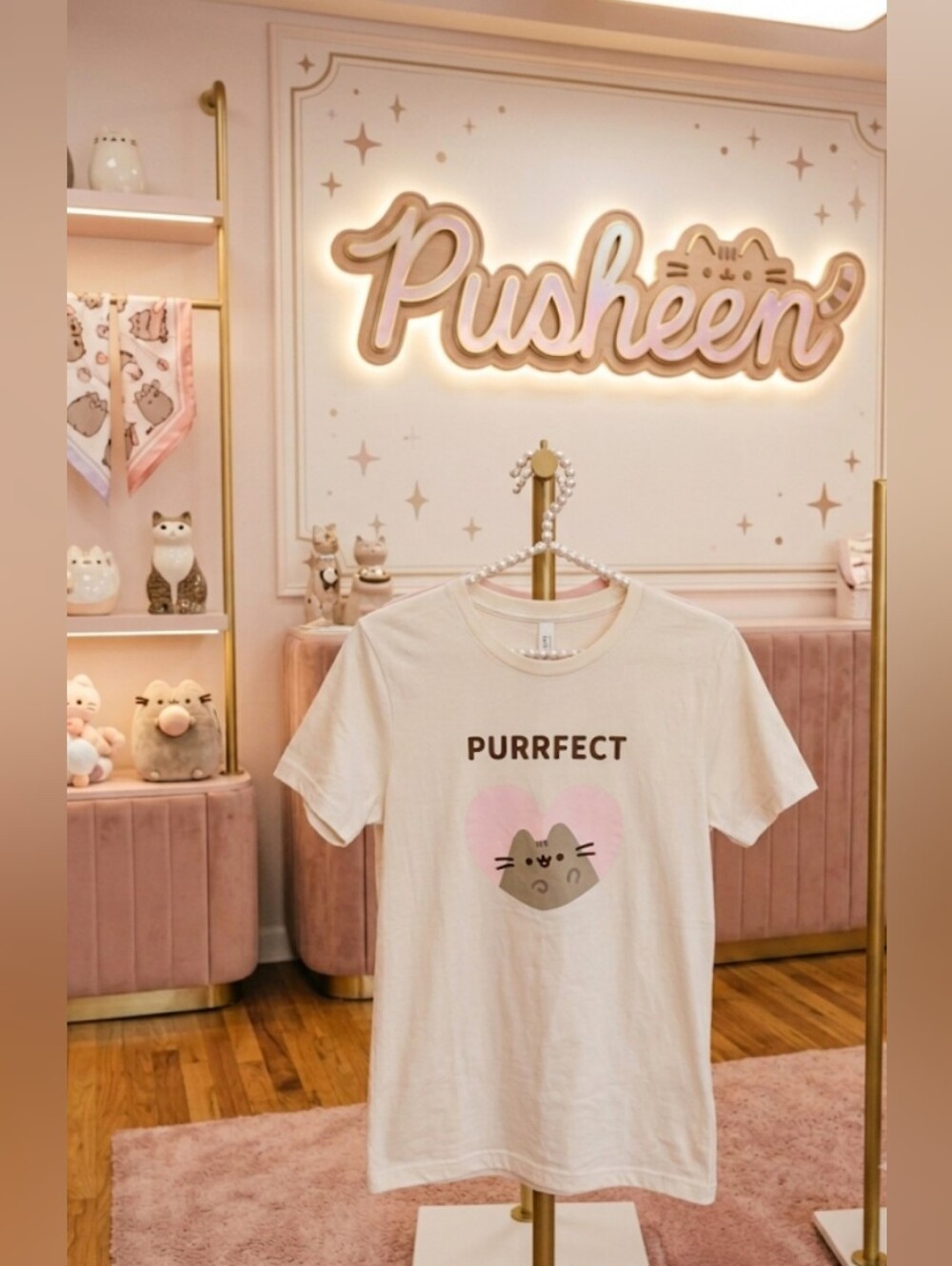 NWT Pusheen Purrfect Pink Heart Graphic Tee Size L